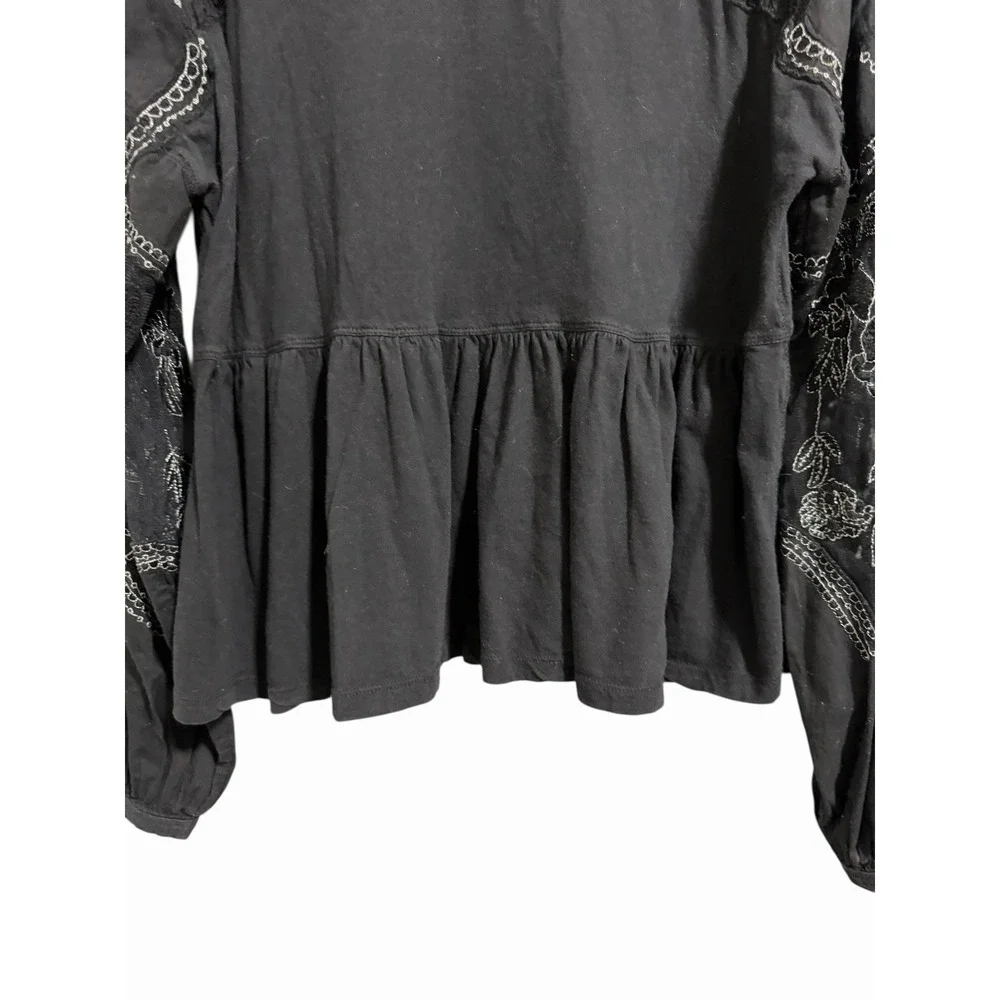 Free People‎ Penny Embroidered Peplum Top Black Women's Size XS
